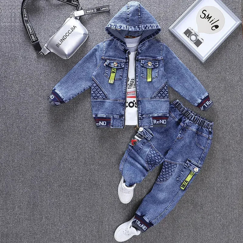 2025 Child Sets New Korean Version Clothes For Teens Kids Spring & Autumn Cowboy Boys Outfit Two-Piece Denim Coat Casual Jacket