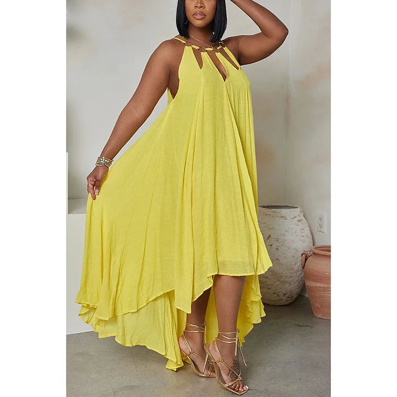 Women's Curvy Size Shift Dress Half Sleeve Pleated Beach Bohemian Linen Summer Dress .