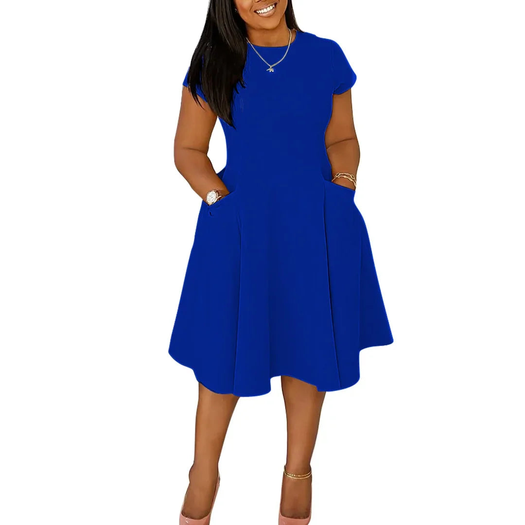L-4XL Plus Size Dress Short Sleeve Casual Midi Dress.  L-4X