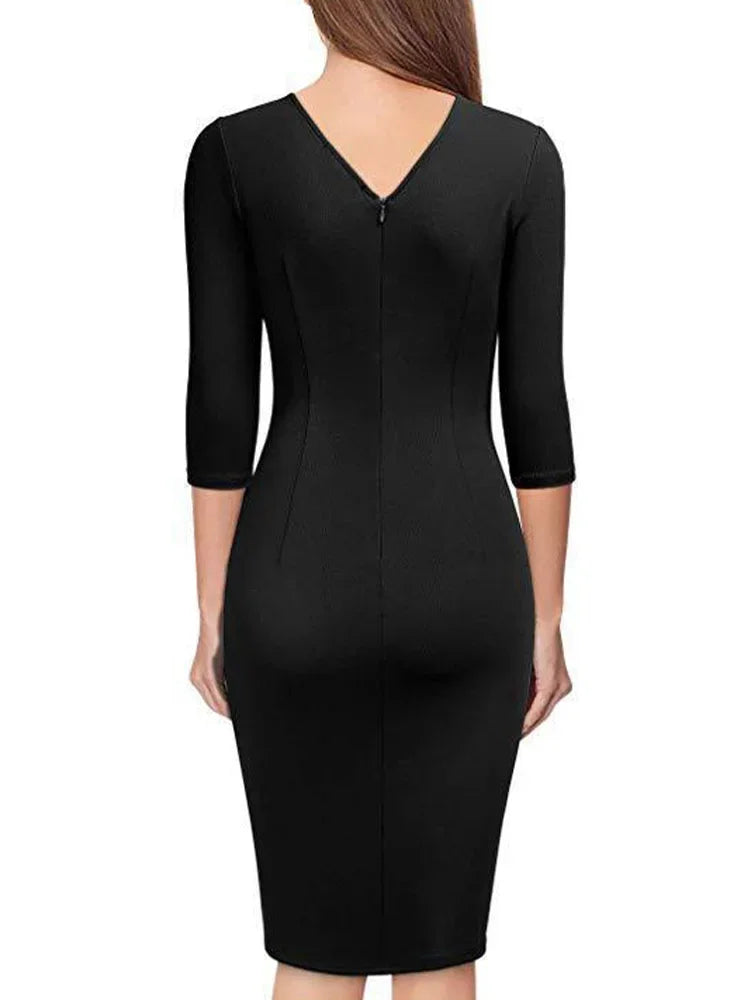 Elegant Fall Bodycon Women Long Sleeve V Neck Slim Fit Dress.  S-3X