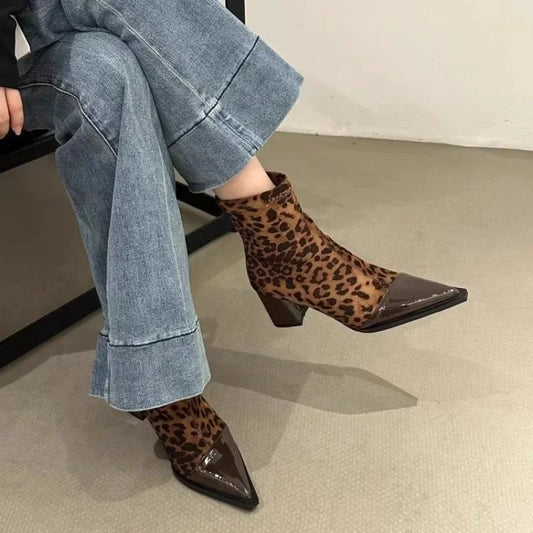 Women's New Autumn Chunky Heel Boot Pointed Suede Anti-slip Wear-resistant Ankle Boots.