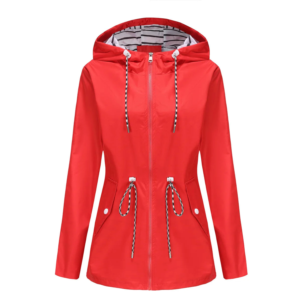 New long-sleeved waterproof long windbreaker, women's hooded raincoat.  S-3X