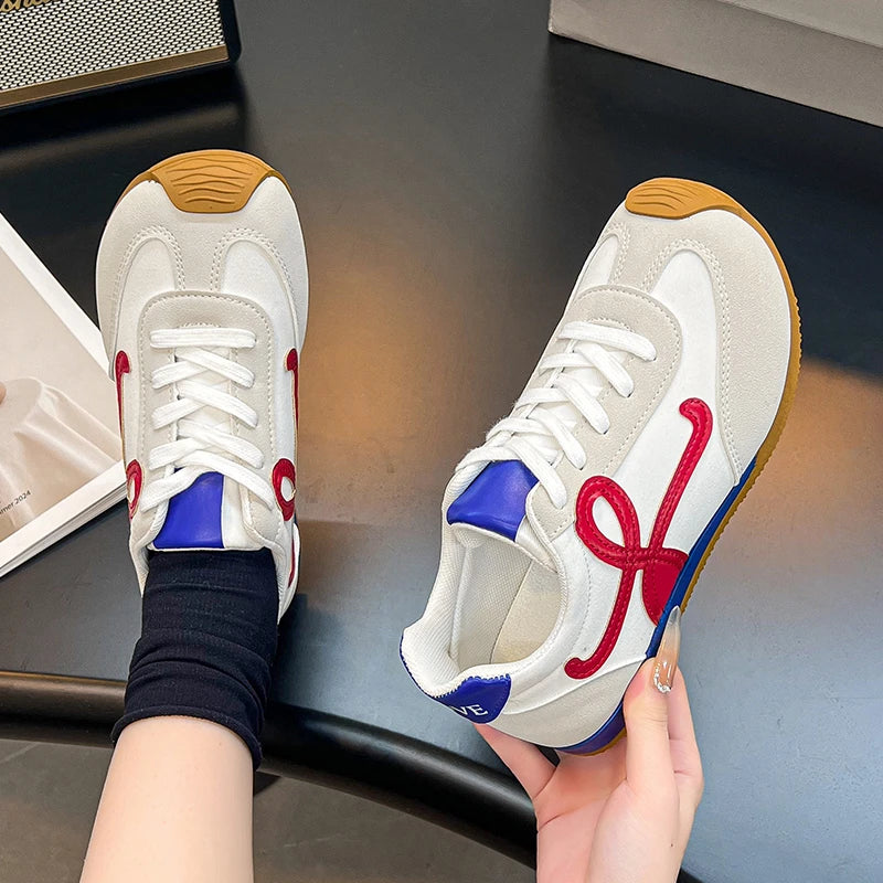 Sneaker Shoe For Women Genuine Leather Flat Lace-up