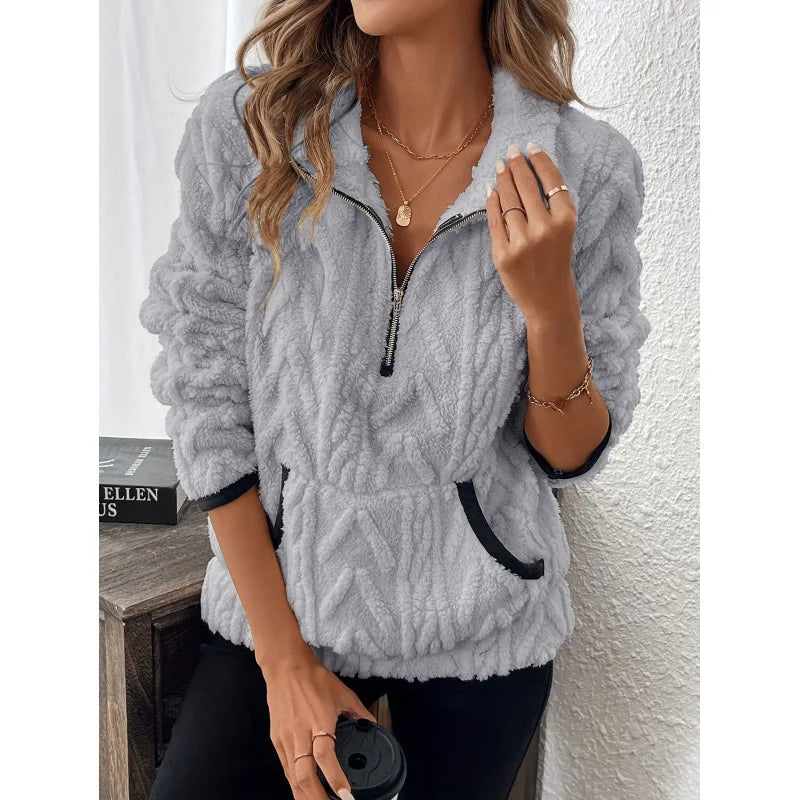 Oversized Fleece Sweatshirts Autumn Half Zip Long Sleeve Fluffy Soft Pullover Outwear.  S-3X