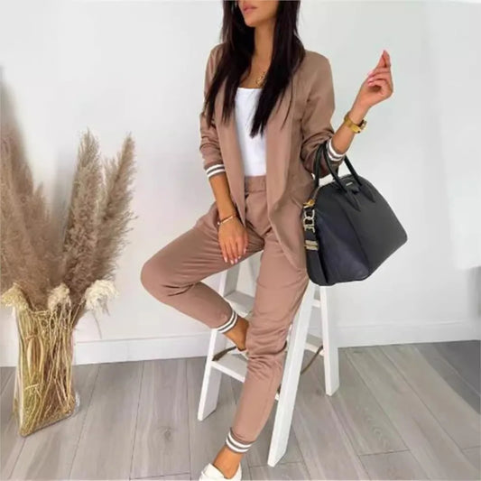 Fashion Long Sleeve Blazer 2 Piece Set Slim Fit Suit.  S-2X