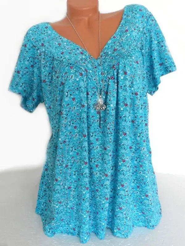 Summer Loose Fit Sleeveless Long V-Neck Ladies Top Floral Print Fashion Top