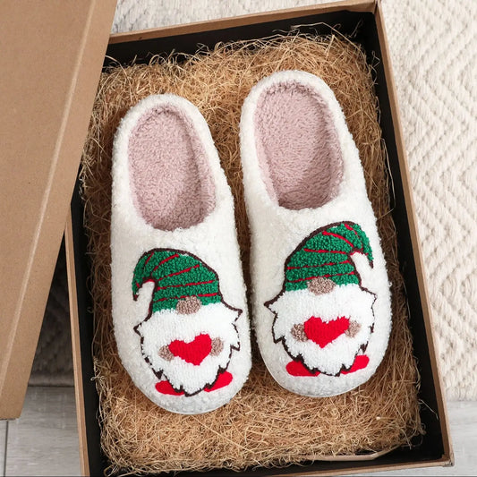 Unisex Elf Gnome Slippers - Whimsical Winter Fur Slippers with Non-Slip Sole