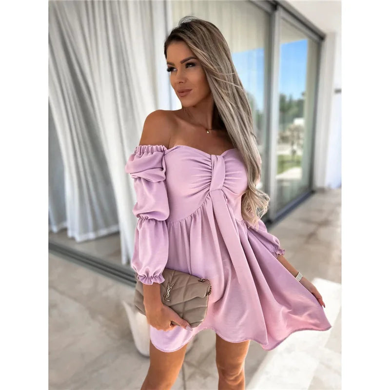 Summer Women's Sexy Off Shoulder Half Sleeve Party Dress Slim Bow Dress.  S-3X