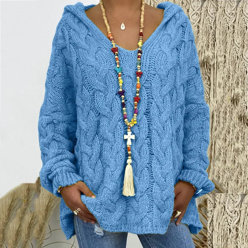 Women's Cable Knit Hooded Sweater - Cozy Pullover (S-5X)