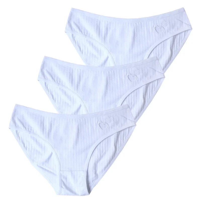 quality Ladies 3-pcs Panties Mid-Waist Briefs Soft Cotton