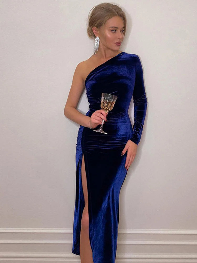 Elegant Long Sleeve Party Evening Velvet Bodycon Dress.