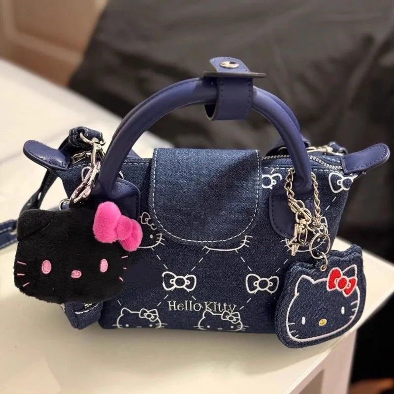 Sanrio Cute Hello Kitty Denim Handbag Cartoon Printed Cross body Bag .