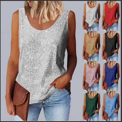 Women's Loose-Fit Round Neck Polyester Decorative Women's Top.  S-2X