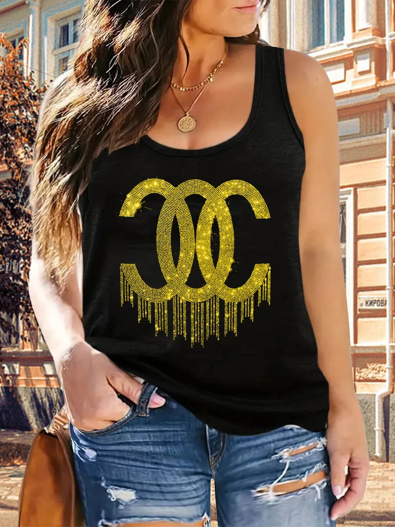Plus Size Women's Tank Sequins Sleeveless Loose Stretchy Summer Fashion Tank