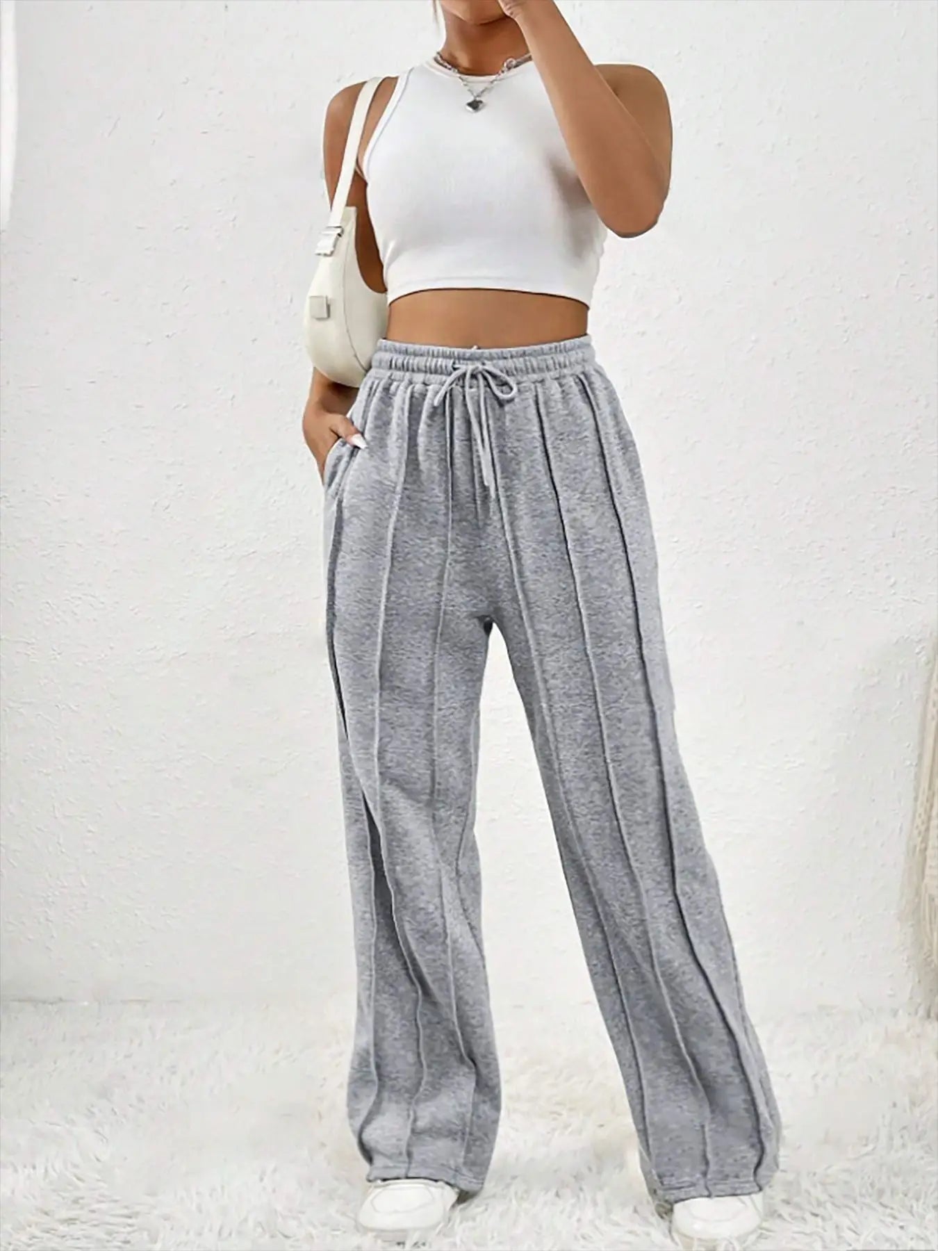European women's casual fashion sweatpants with drawstring,
