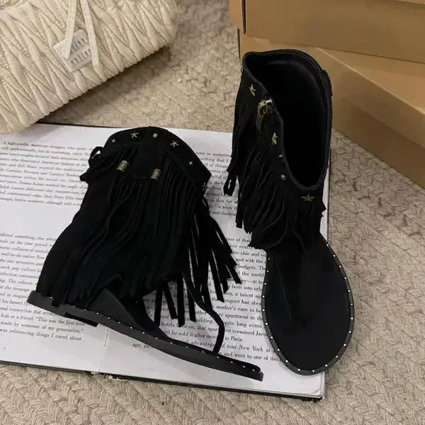 Studded Women's Low Heel Tassel Summer Roman Luxury Sandal