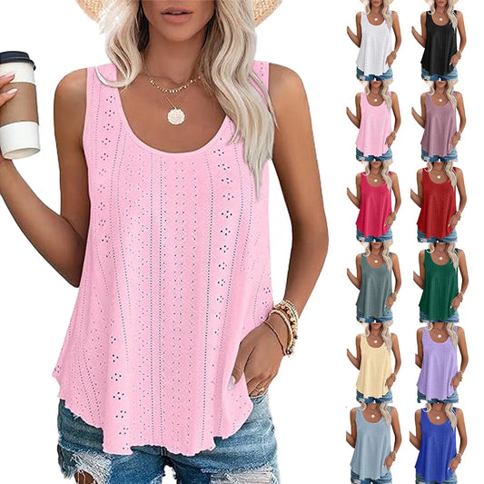 Summer New Women's Round Neck Sleeveless Solid Colour Casual Tank Top. S-xxL