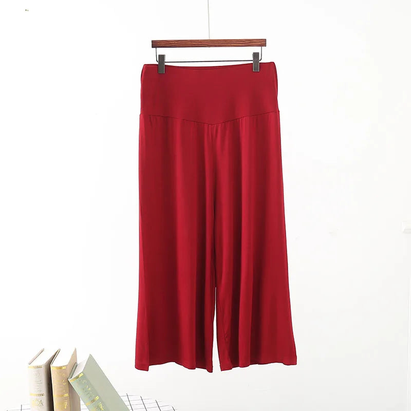 Spring Summer Wide leg calf length Loose Casual yoga pant High Waist three quarter Trousers.  M-2X