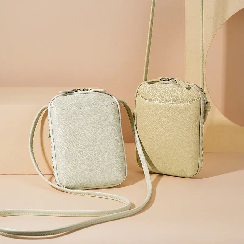 Genuine Leather Zipper Cross-body Shoulder Bag