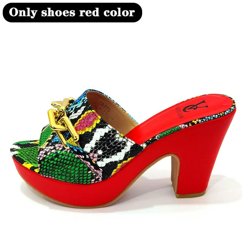 Italian latest design snake pattern platform with matching handbags