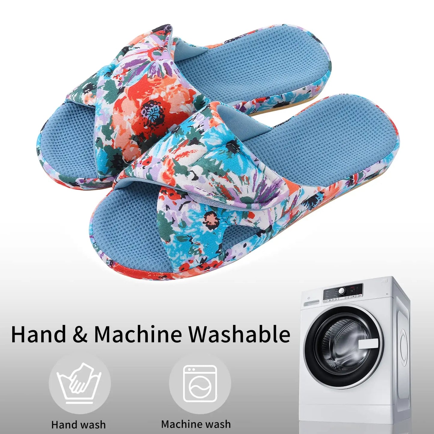 Comwarm Waffle Indoor Cotton Slippers For Women Open Toe Anti-Slip Home Slippers Four Seasons Flat with Arch Support.
