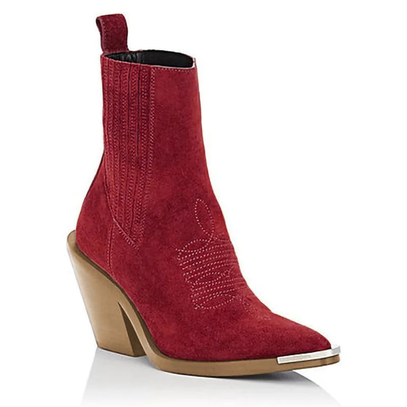 Women's Ankle Slip On, Block Heel Short Boot,Metal Pointed Toe,34-43.