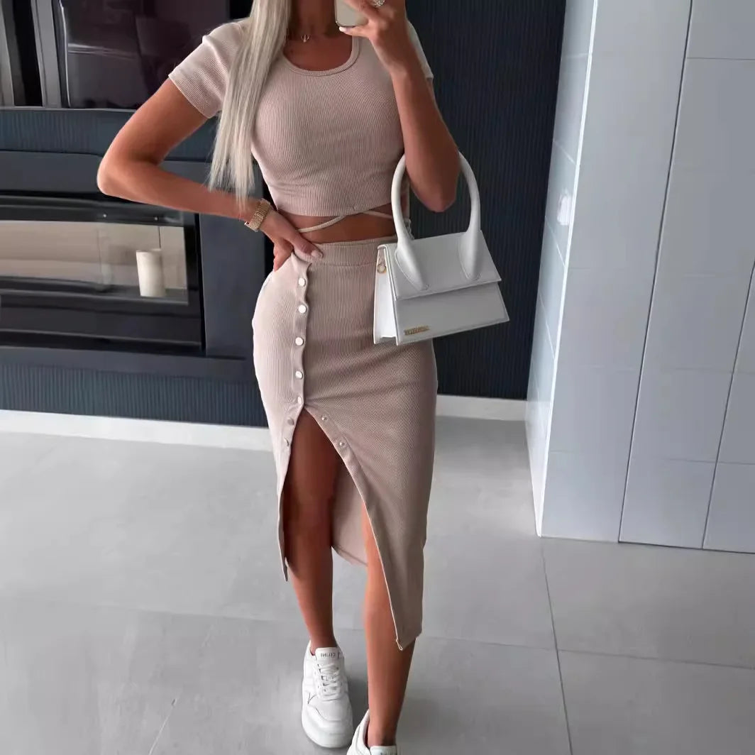 Women's Short Sleeve Shirt And High Waist Skirt Set 2 Pieces Set Fashionable And Stylish Casual Wear