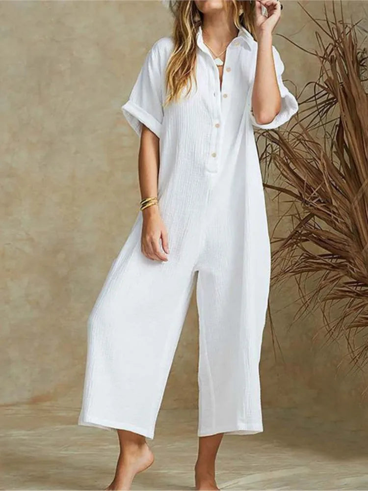 Elegant Casual Jumpsuit Cotton And Linen Women's Loose Jumpsuit.  S-3X