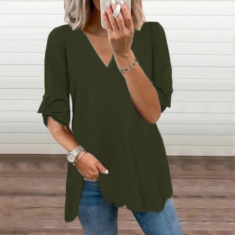 Women's V-Neck Long Sleeve Chiffon Shirt New Style Top Slim.  S-5X