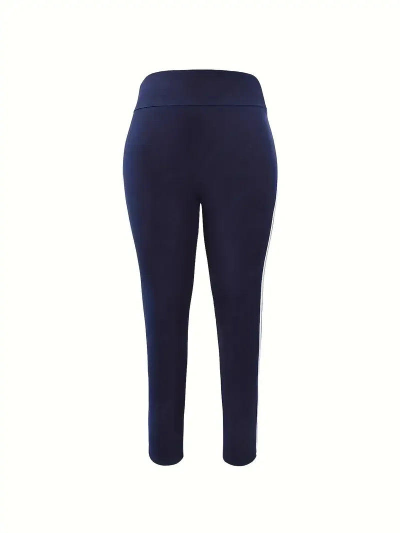 Women 1XL-5XL Plus Size Fashion Striped Leggings Casual Slim Sports Pants