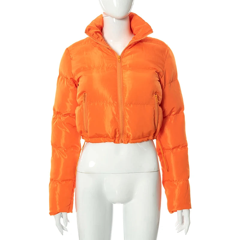 Women's Cropped Puffer Jacket - Oversized Bubble Down Coat