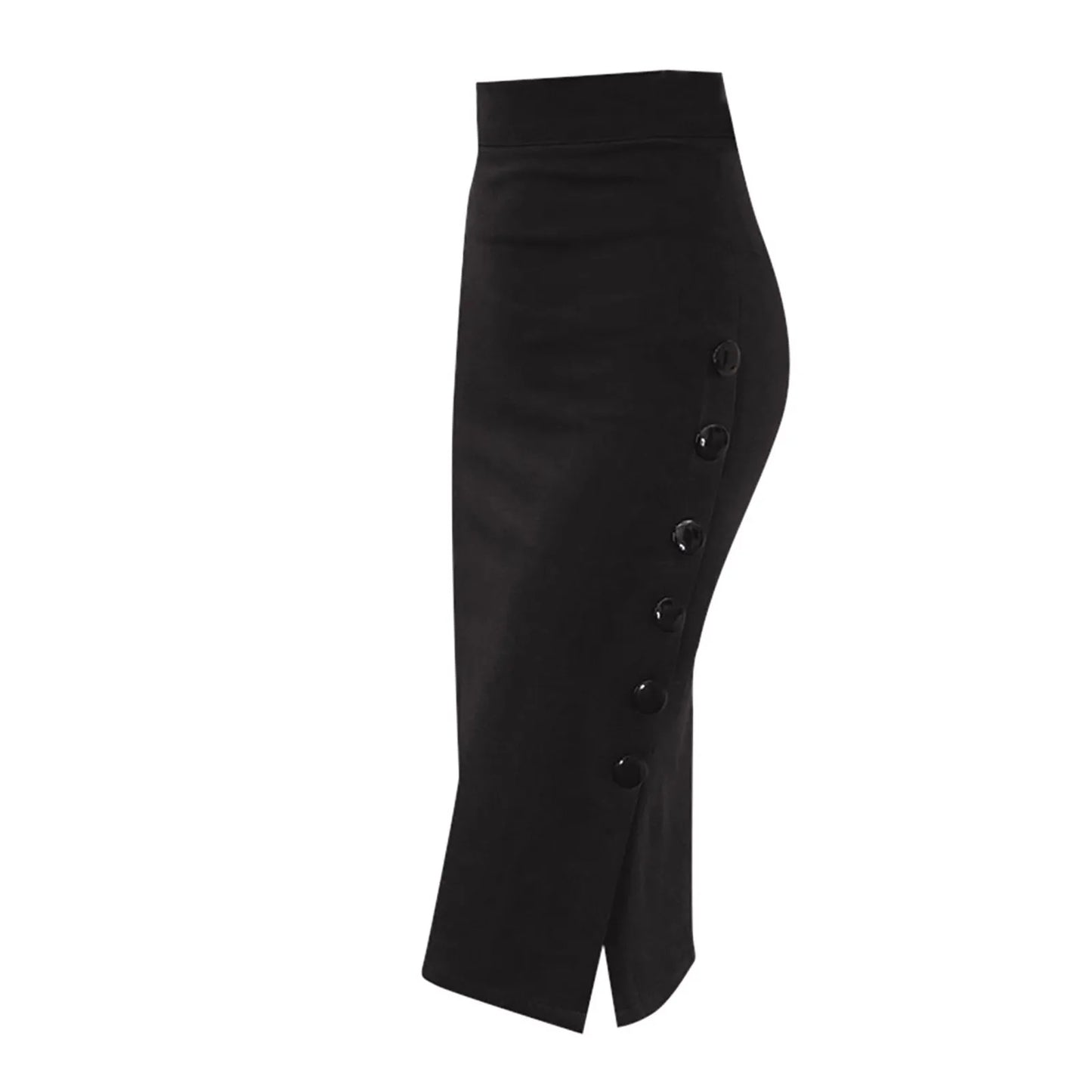 Elegant Women Vintage Slim High Waist Buttons Slit Pencil Skirt  S-3X