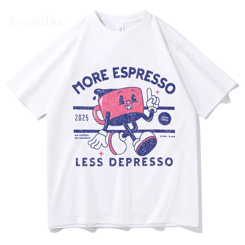 More Espresso Less Depresso T Shirt Men/women Vintage Graphic Unisex High Quality Cotton T-shirt.  XS-2X