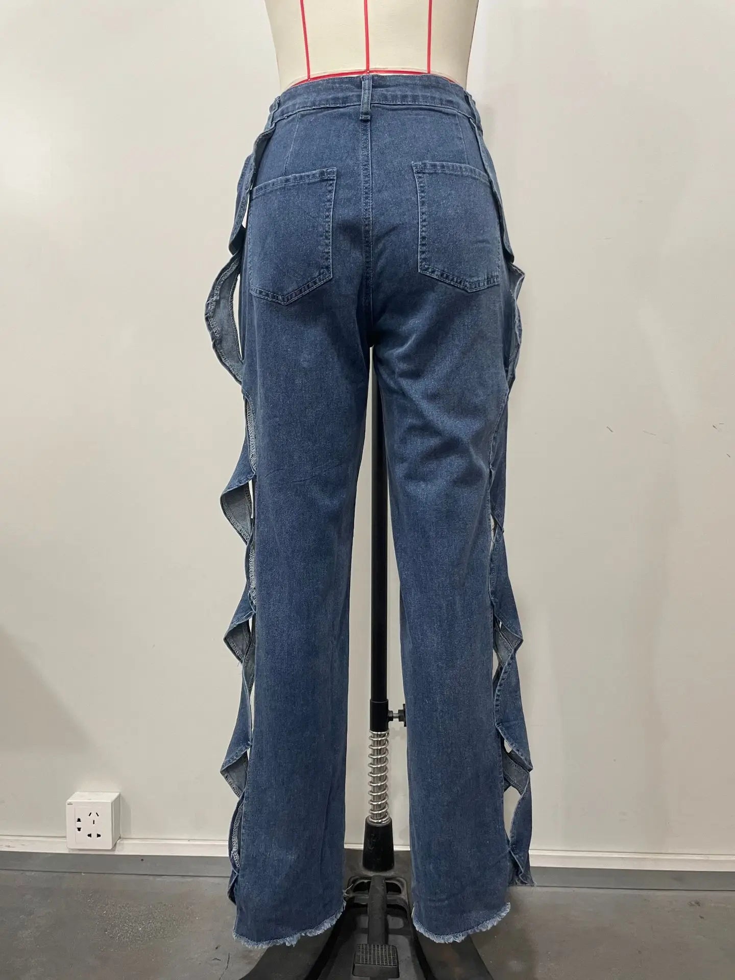 2025 Spring and Summer Personality Side Hollow-out Design Jeans.New Fashion S-line Denim Patchwork Straight Leg Trousers.  S-2X