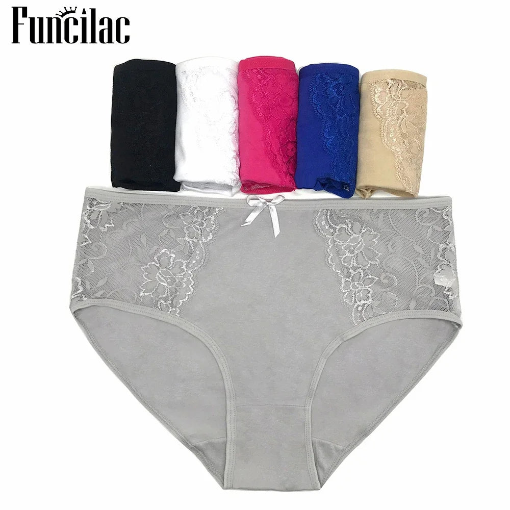 Women's Curvy cotton briefs sexy print Ladies panties big size mid-rise women underwear cotton crotch 2XL 3XL 4XL 6 Pcs/set