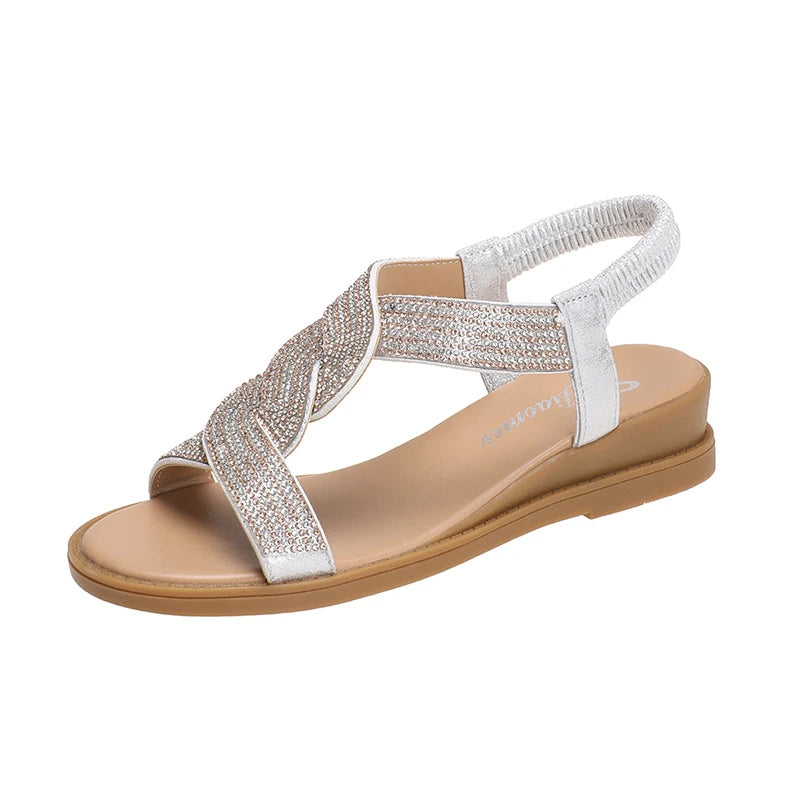 Summer New Designer Sandals Women Fashion Casual Roman Crystal Bling Sandals