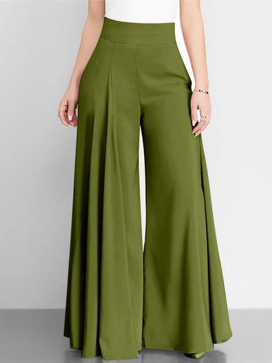 Spring Autumn Fashion Ladies High Waist Wide Leg Pants With Elegant Flare.