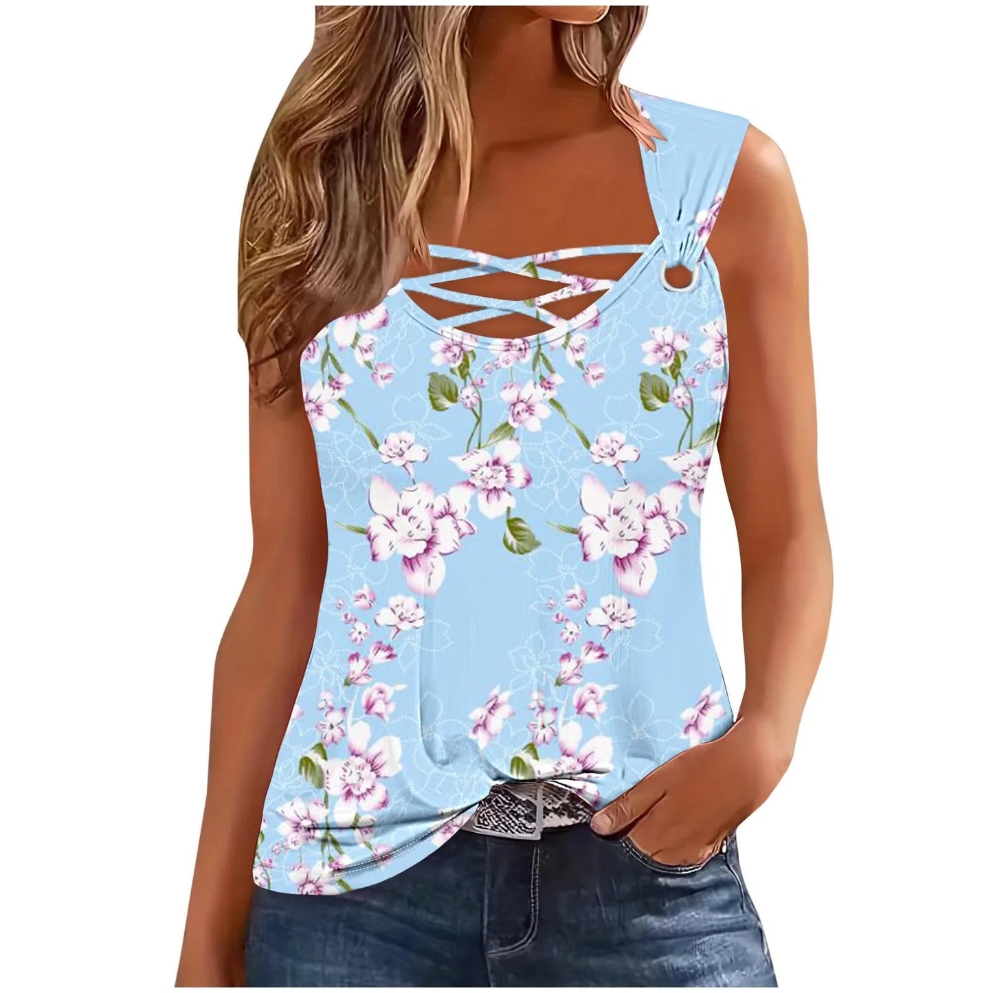 Summer Sleeveless  Wide Strap Tank Top Sizes S-XXL