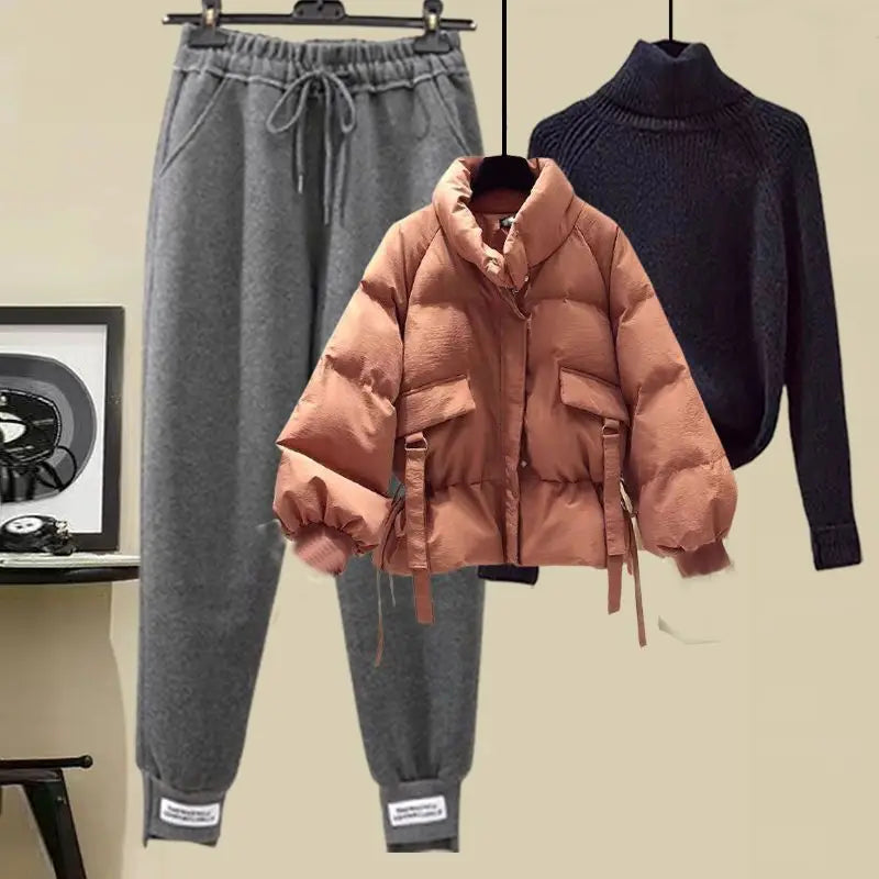 Ladies Autumn Winter Short Coat, Turtleneck Sweater Lady Solid Jackets Knit Bottoms