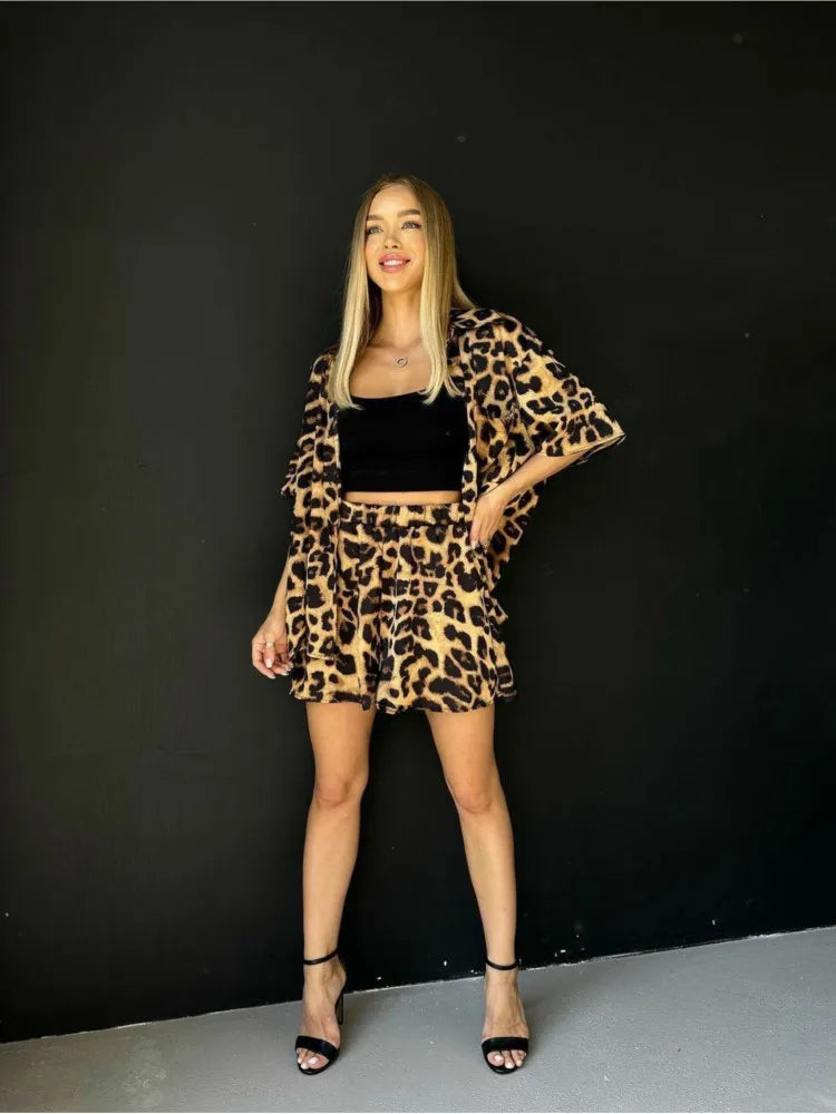 Summer Leopard Print Two Piece Set Fashion Commuting Set.  S-2X