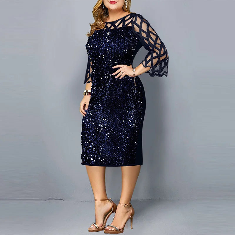 Elegant Sequin Plus Size Women Dress Sexy Casual Evening Party Dress