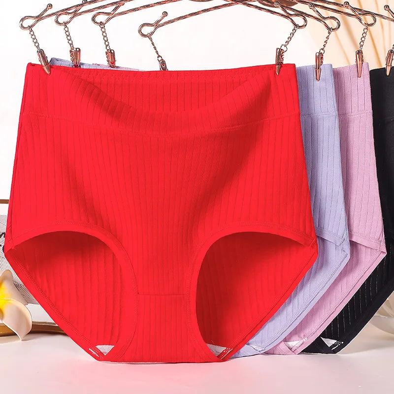 3pcs Ladies Plus Size High Quality Cotton Panties High Waist Breathable Briefs Solid Colour.