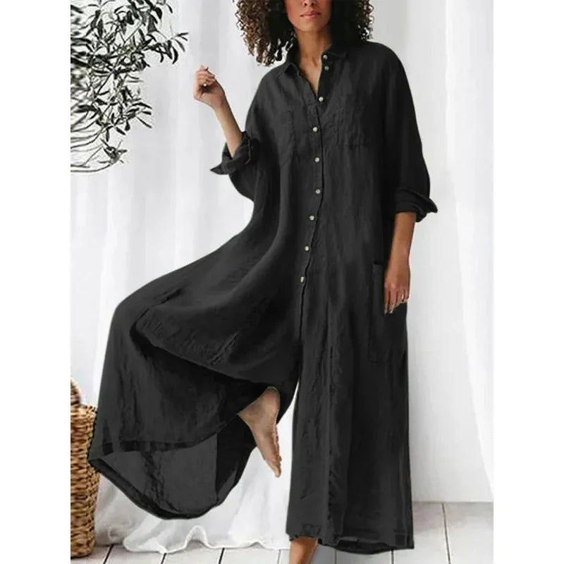 New 2025 Casual Quality Cotton Linen Comfortable Loose Wide Leg Pants Jumpsuit Women's Fashion.  S-5X