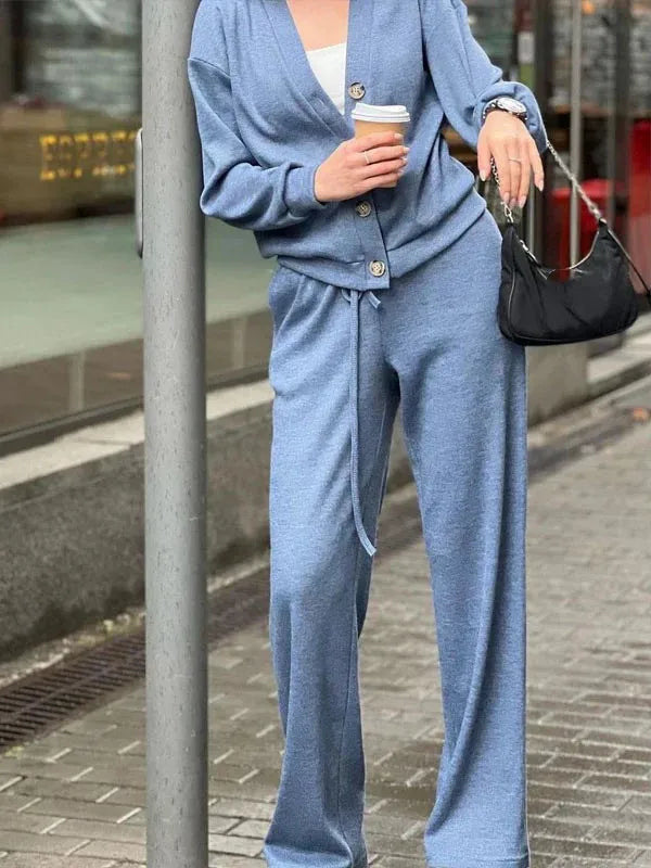 Fashion Sporty Suit For Women Casual Single Breasted Long Sleeved Straight Pants 2 Piece Set.  S-3x