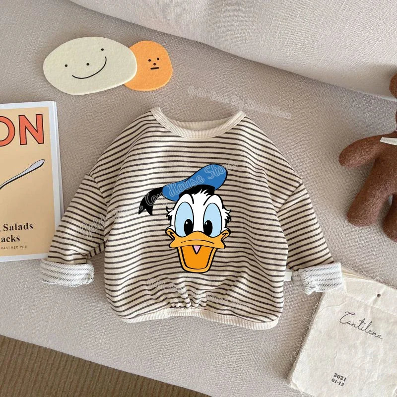 Disney Mickey Mouse 1-8T Cotton Children Clothing Long Sleeve T-shirts Striped Boy Girl Tops Kids T-shirt Autumn Spring Tee Kids