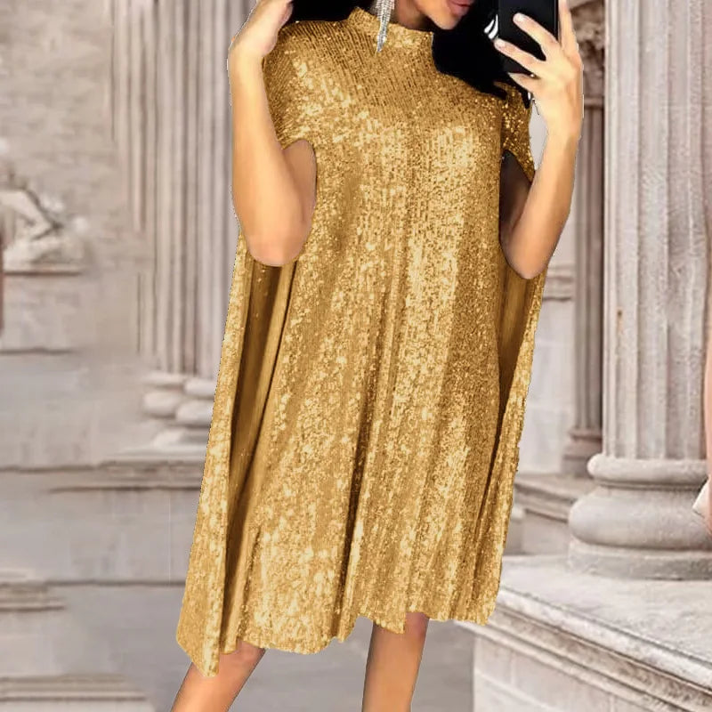 Sexy Party Sequin Glitter Cloak Sleeve Elegant Woman Dress 2025.  S-2X