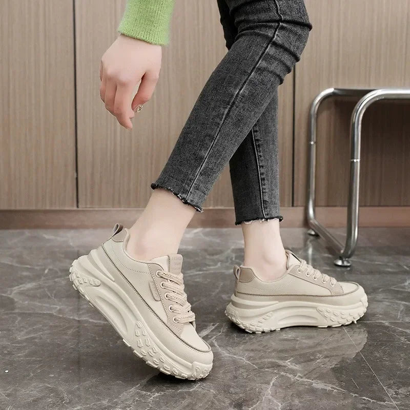 Women Platform Adds Height and very comfortable ,Anti-slip Wear-resistant Leather Casual Sports Shoe