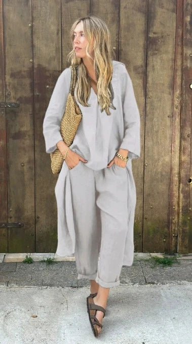 New Women's Pocket V-neck 2-piece Set Solid Loose Casual Women's Clothing Fashion Elegant Two Piece Outfits Woman.  S-3X