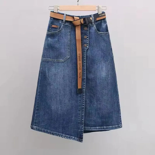 Fashion Irregular Denim Skirt - Women Elastic High Waist Casual S-2X