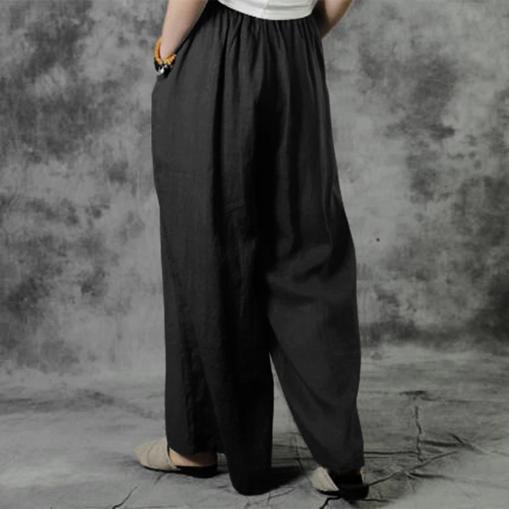 Plus Size High Waist Long Pants for Women Solid Casual Wide Leg Trousers